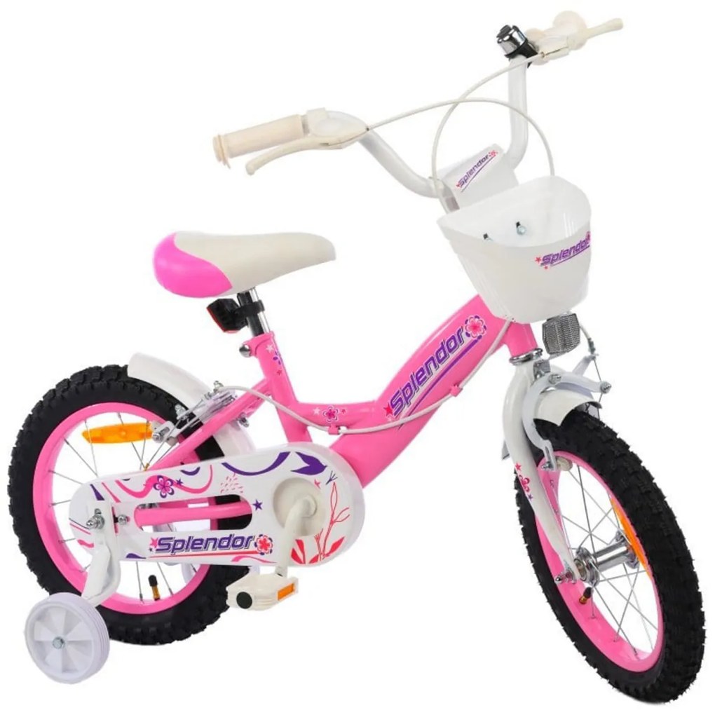Bicicleta pentru copii NOVOKIDS™ Splend'Or Boom Edition, Cosulet, Roti 18" inch, Max 45 kg, Cadru otel, Roti ajutatoare, Ghidon reglabil, Roz