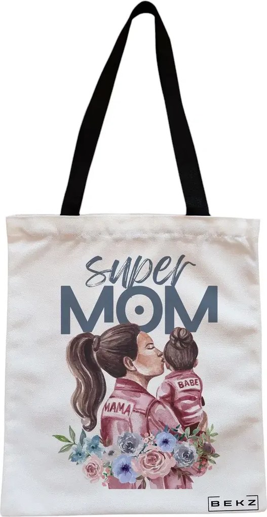 Sacosa de Panza pentru Cumparaturi, Geanta Tote, model Super Mom 2, Cu fermoar, 38x34.5 cm, Alba, BEKZ®