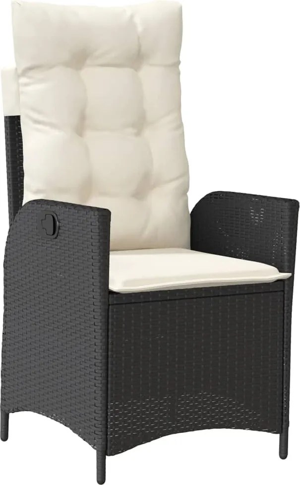 vidaXL Scaun de grădină rabatabil cu perne, negru, poliratan