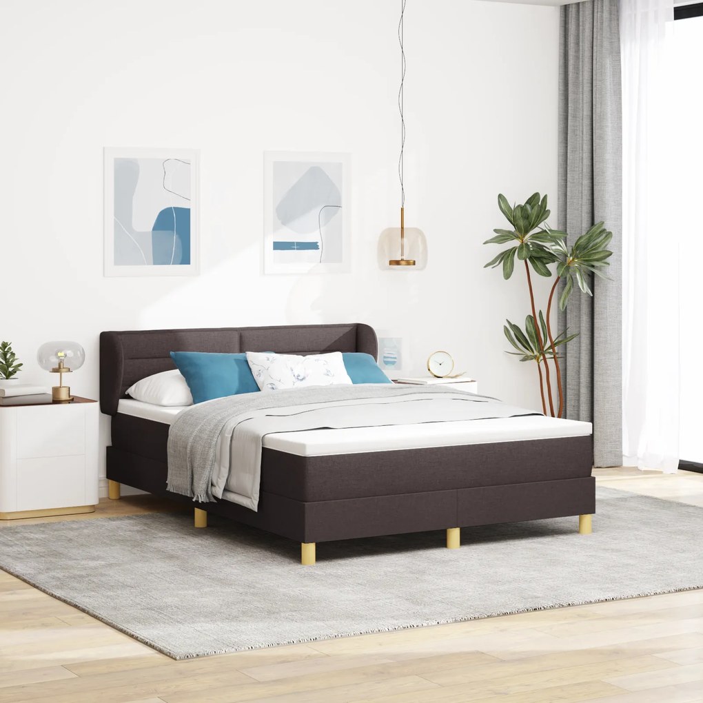 Pat Box Spring vidaXL cu Saltea Maro Închis 160x200 cm din Textil