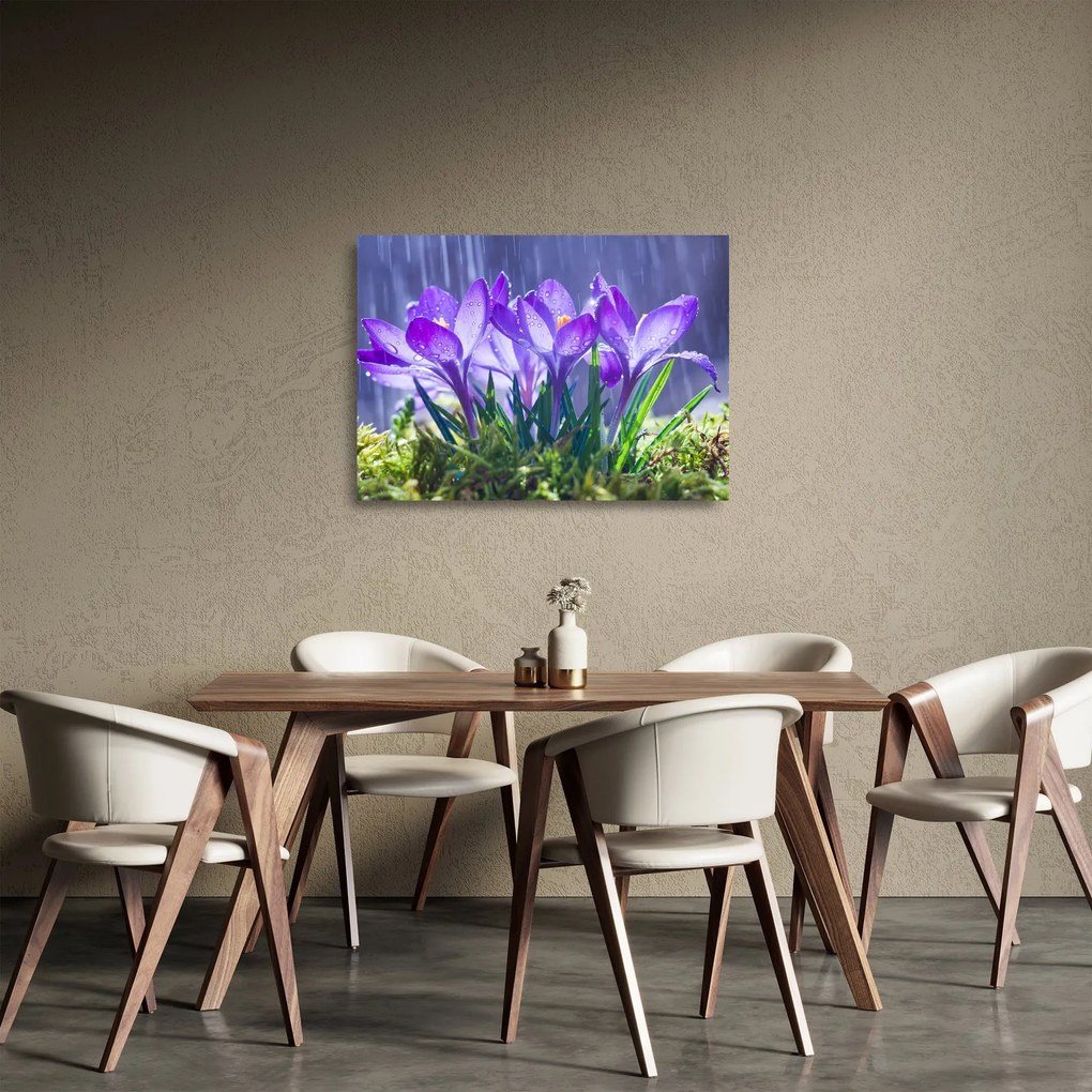 Tablou pe sticlă cuflori în ploaie (70x50 cm)