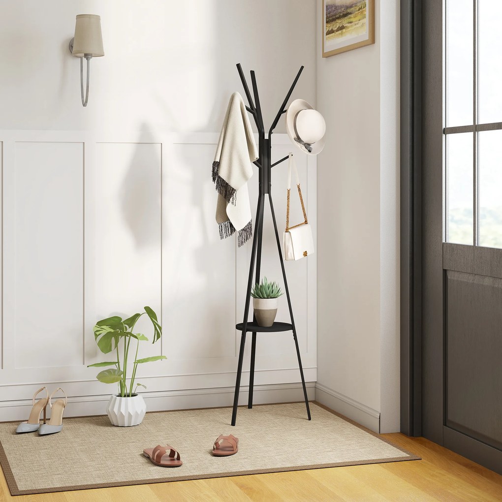 HOMCOM Cuier în Formă de Pom Design Modern, Metal Negru, Ideal pentru Hol, 45x45x180 cm | Aosom Romania