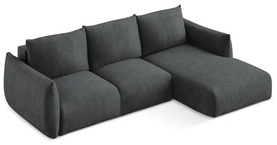 Colțar gri închis extensibil cu tapițerie din chenille (cu colț pe partea dreaptă/cu șezlong) Leila – Makamii