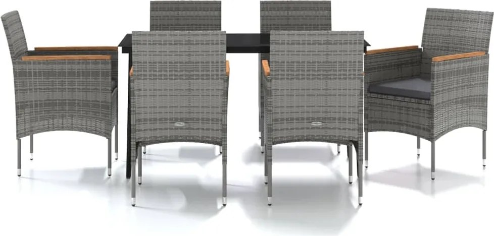 vidaXL Set de servit masa pentru grădină, 7 piese, gri și negru