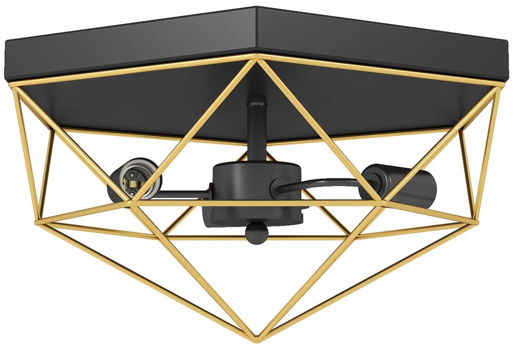 HOMCOM Lampă de Tavan Stil Industrial Geometrică cu 3 Suporturi E27 pentru Becuri LED, Negru și Auriu | Aosom Romania