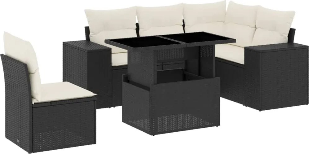 vidaXL Set mobilier de grădină cu perne, 6 piese, negru, poliratan