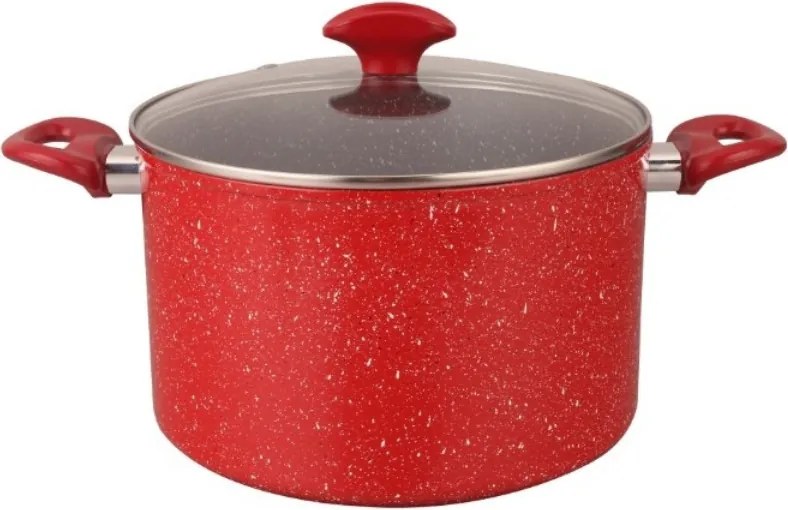 Oala Oliver Voltz Florence OV54418AP20D, 20 cm, 4,3 l, Acoperire marmorata, Fara PFOA, Pentru aragaz si plite, Inductie, Rosie