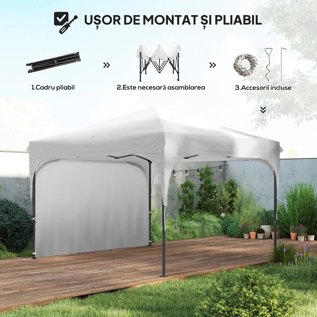 Outsunny Foișor de Grădină Pliabil 3x3 m cu Înălțime Reglabilă, din Poliester și Oțel, Alb | Aosom Romania