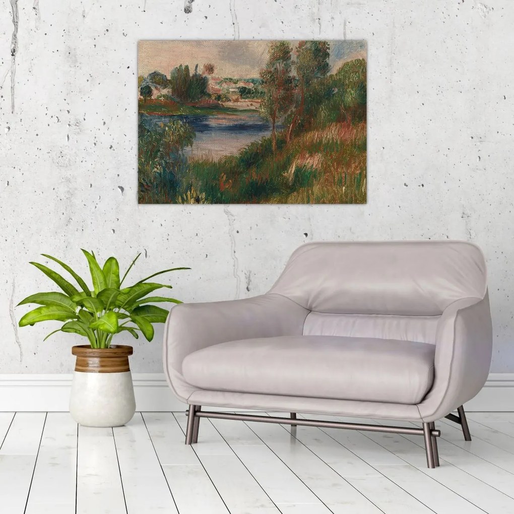Tablou pe sticlă - Auguste Renoir, Landscape at Vetheuil, reproducere (70x50 cm)