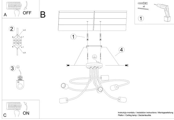 Lustră pe tijă Sollux SL.1456 LEVAR 6xE27/15W/230V negru