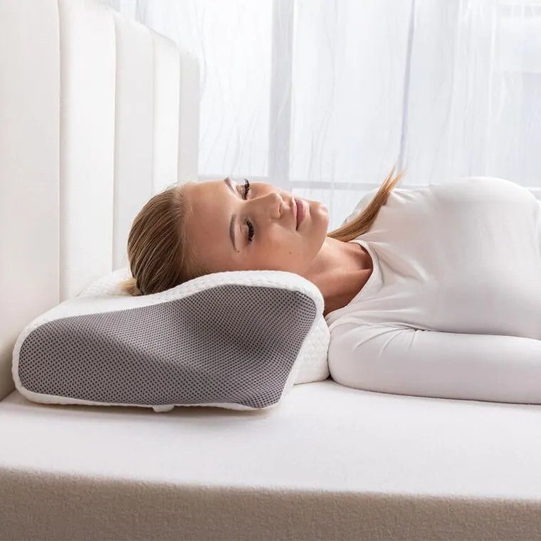 decoDoma Pernă ergonomică din spumă cu memorie alb-gri 60 x 35 cm