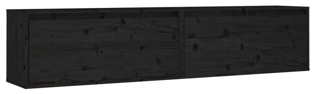 813464 vidaXL Dulapuri de perete 2 buc. negru 80x30x35 cm lemn masiv de pin