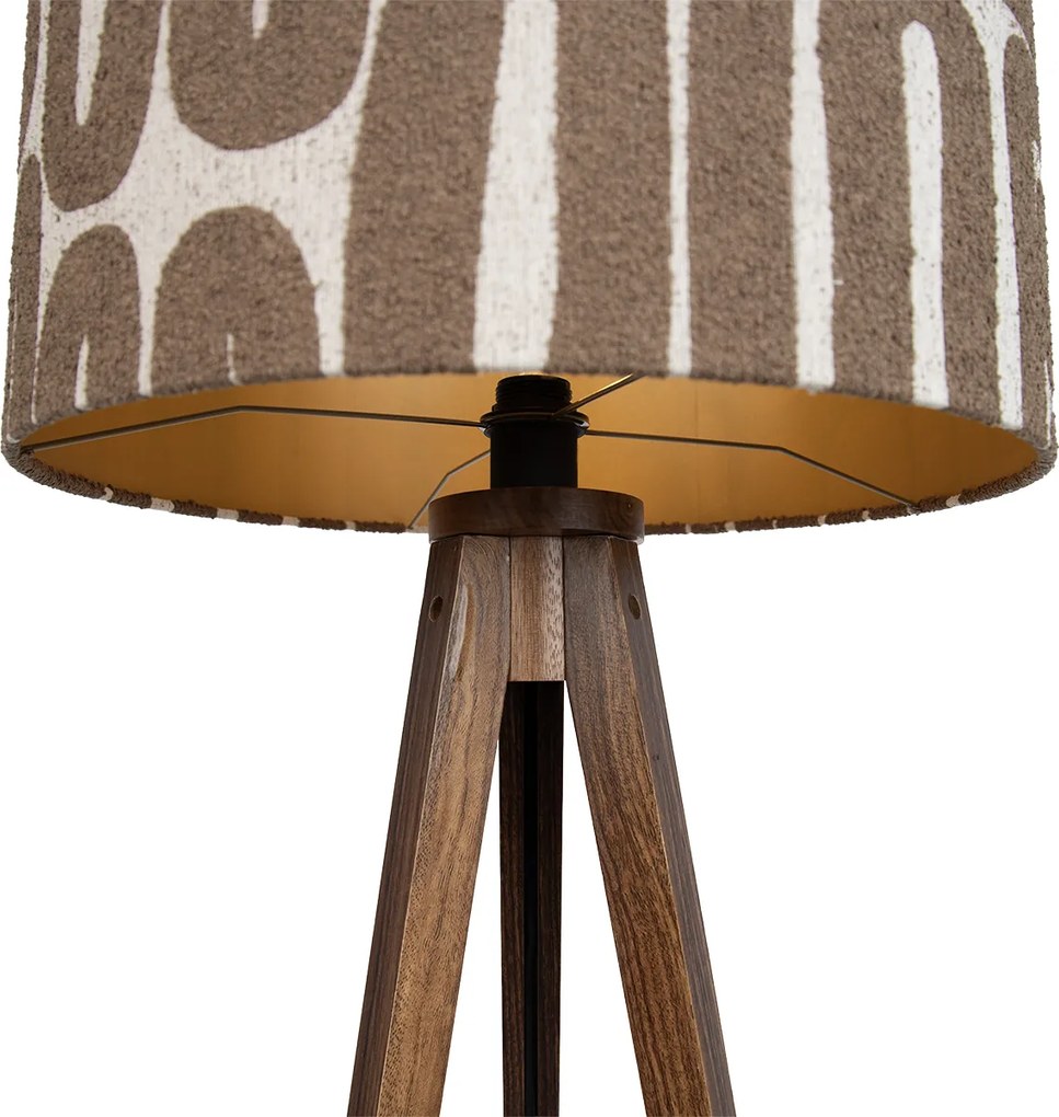 Lampă de podea trepied din lemn de nuc cu abajur maro și bej cu dungi 50cm - Tripod Classic