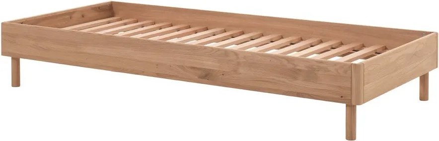 Pat în culoare naturală din lemn de stejar fără tăblie cu somieră 90x200 cm Forrest – Vipack