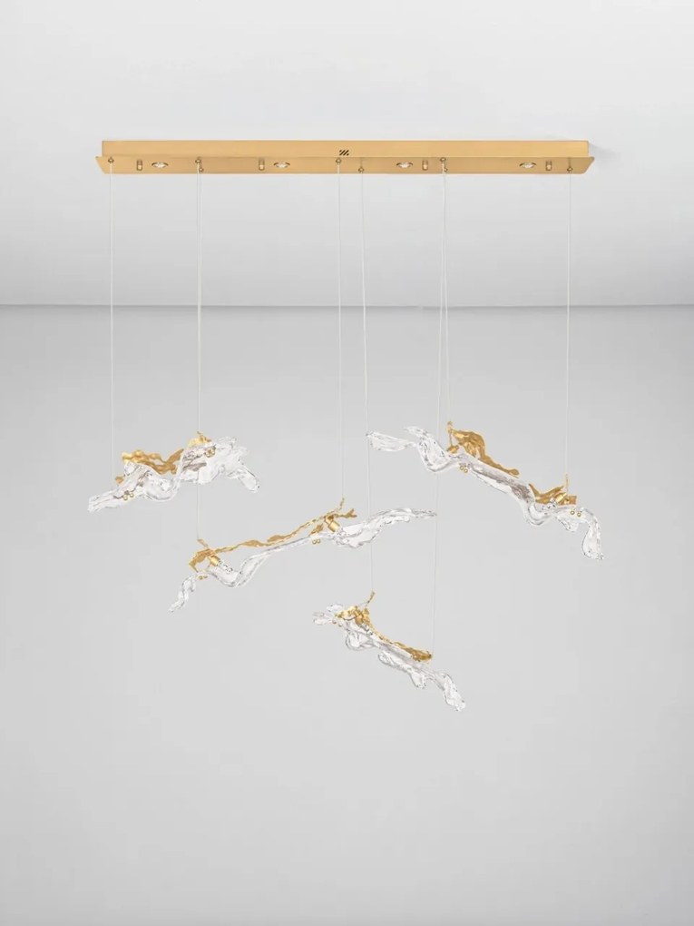 Lustra liniara cu pendule LED otel auriu si sticla transparenta AVESA