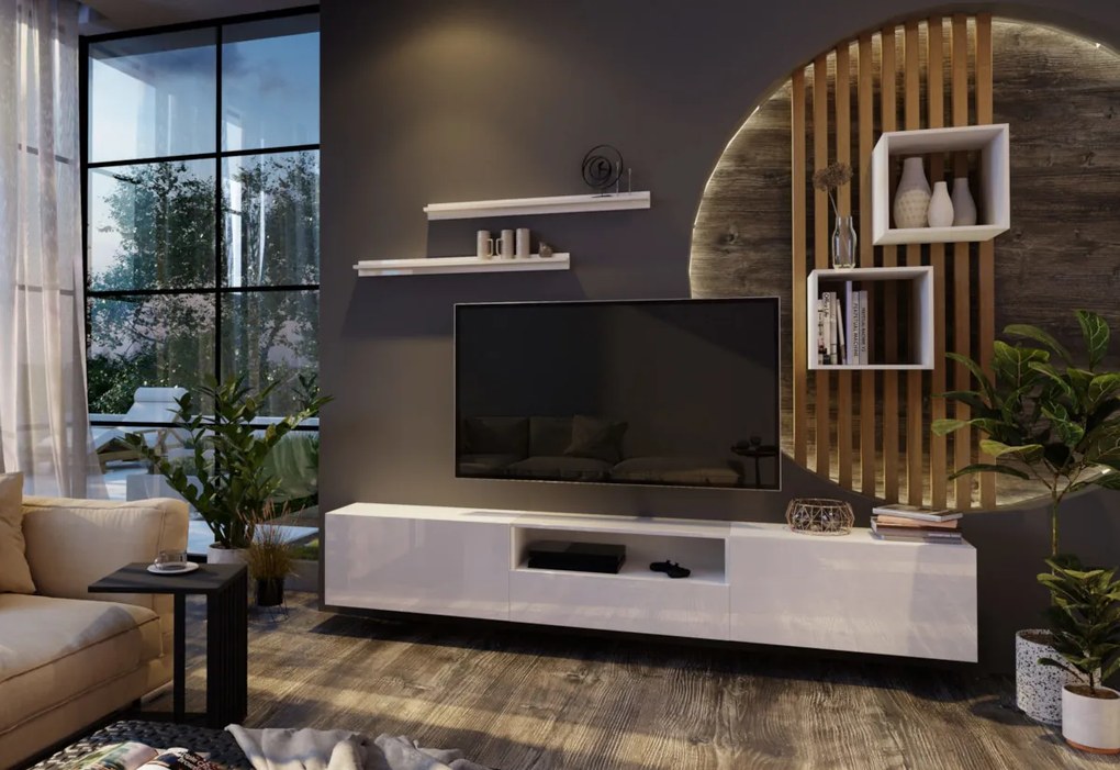 Expedo Set mobilier ELPASO 30 + LED iluminat, alb/alb luciu