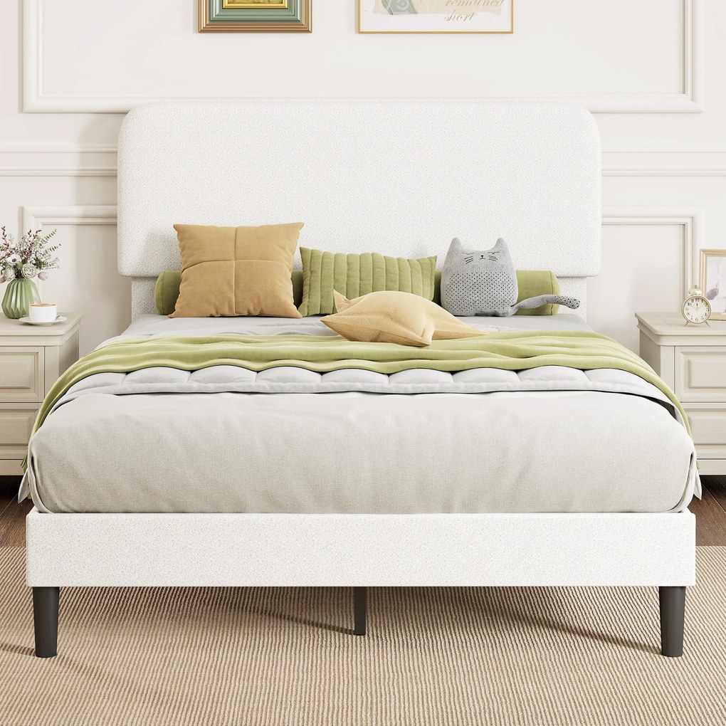 HOMCOM Cadru pat single cu tăblie căptușită cu Teddy-Fleece, cadru metalic pentru pat, montaj ușor, alb | Aosom Romania