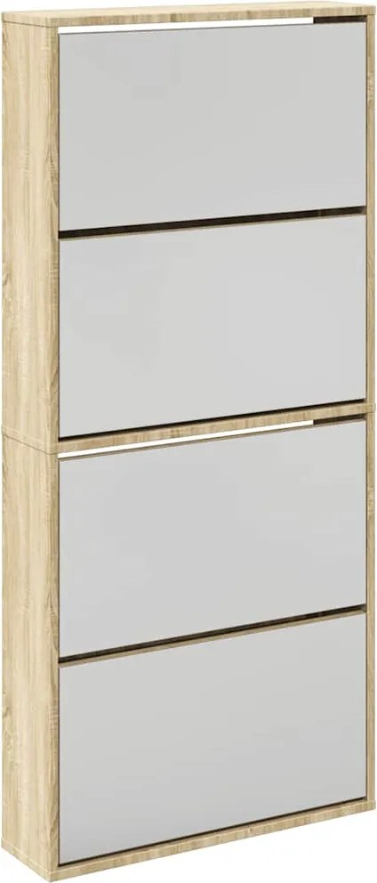 vidaXL Pantofar cu 4 niveluri și oglindă, stejar, 63 x 17 x 134 cm