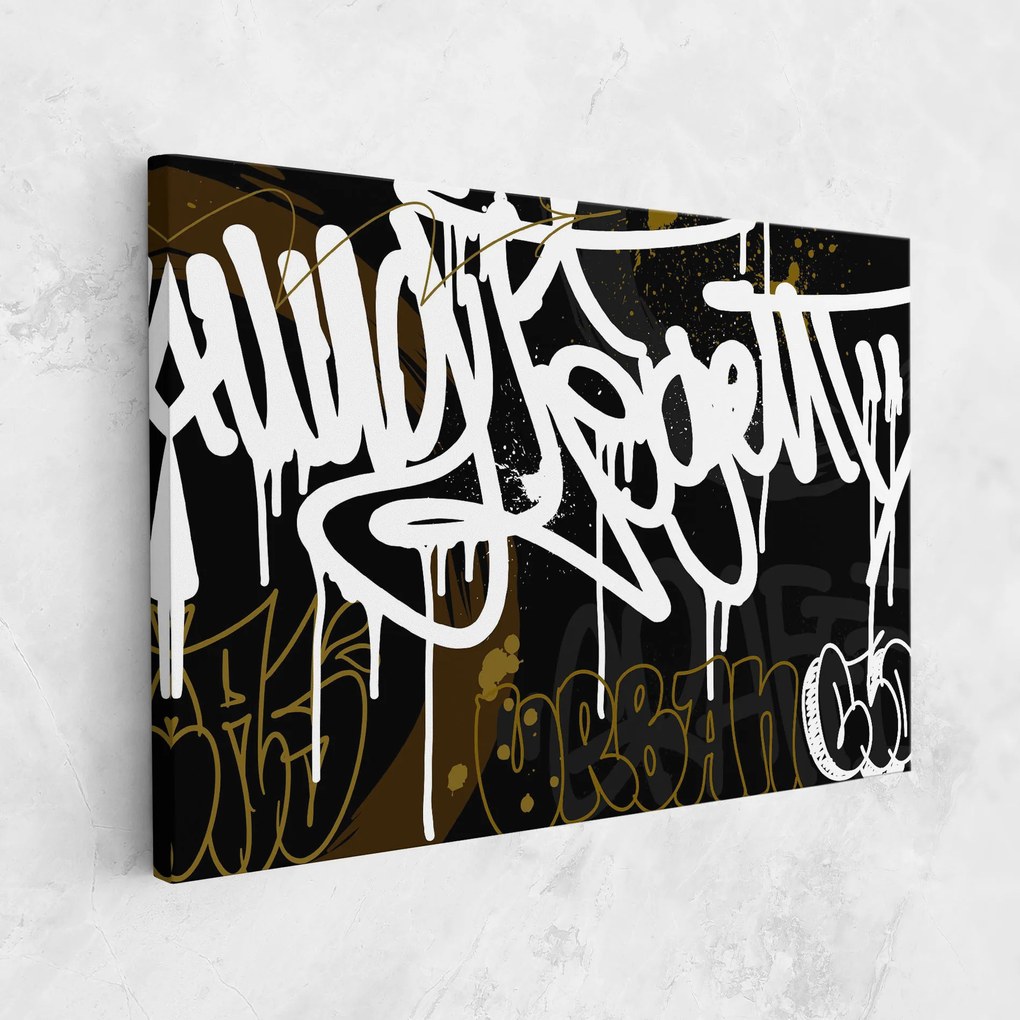 Tablou Canvas, 20x30cm, Dormitor si Living, Moderne, Graffiti, White Brown Graffiti