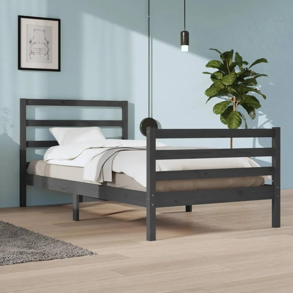 3104998 vidaXL Cadru de pat, gri, 100x200 cm, lemn masiv de pin