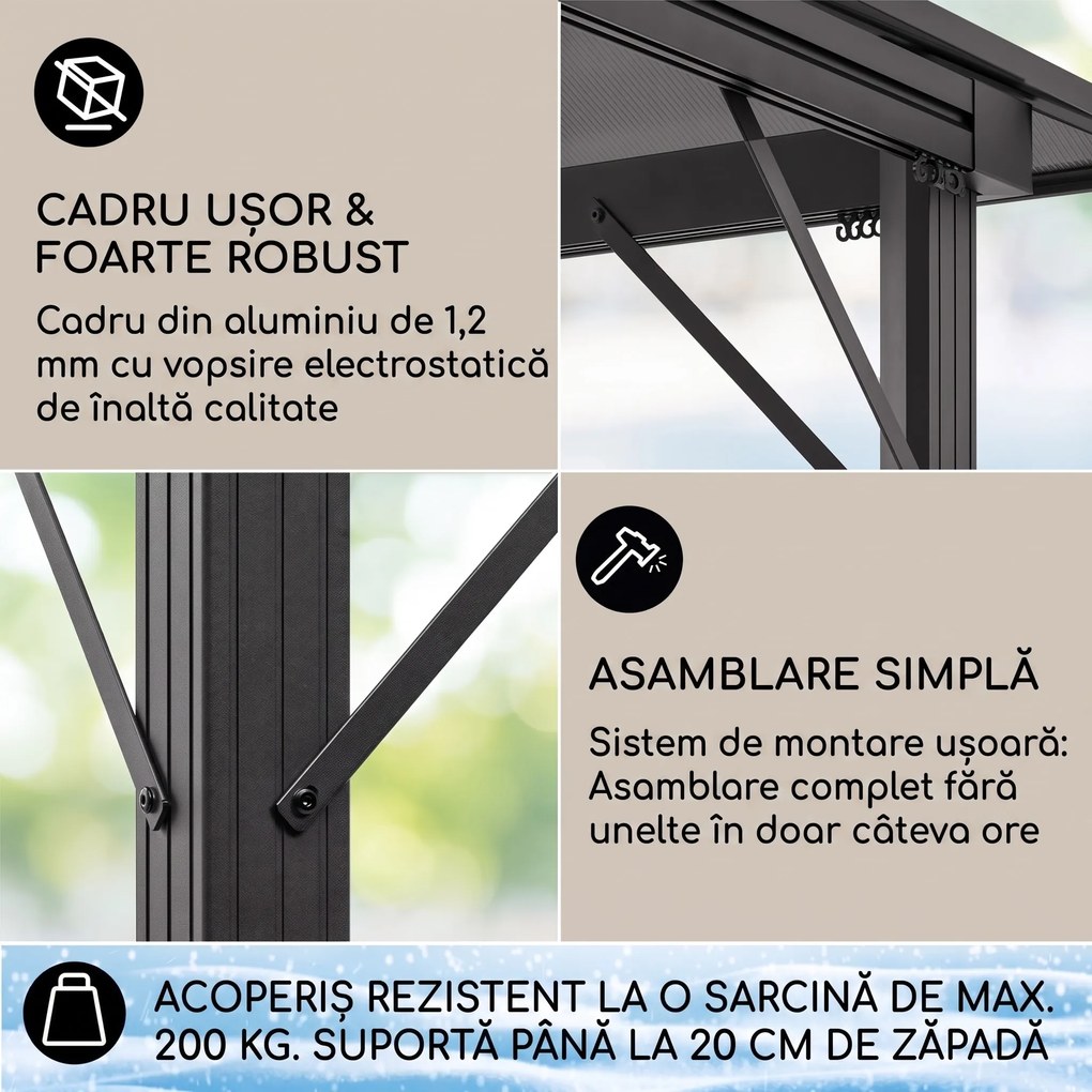 Blumfeldt Pantheon Solid Sky Ambient Solar, pavilion cu acoperiș, 3 × 4 m, policarbonat, aluminiu, iluminat