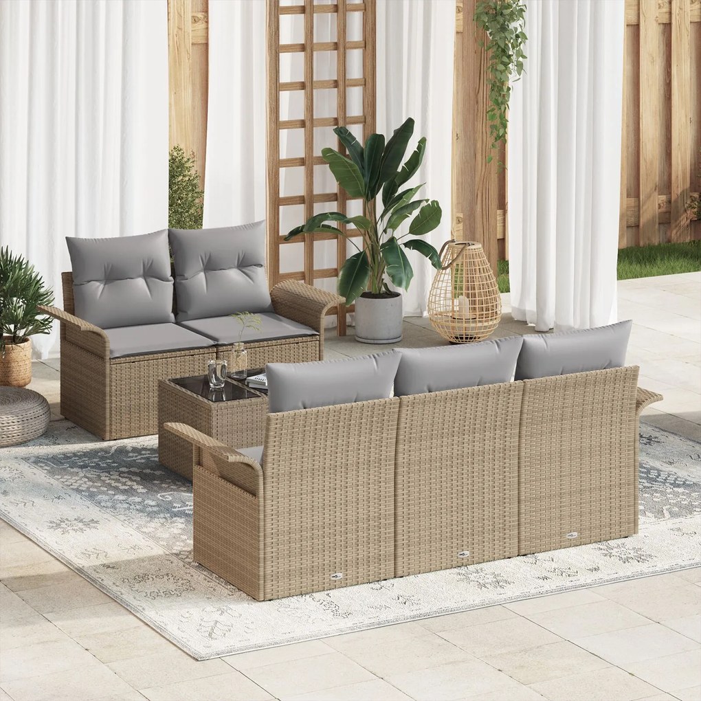 vidaXL Set de canapele pentru grădină 6 pcs Bej Rattan poli