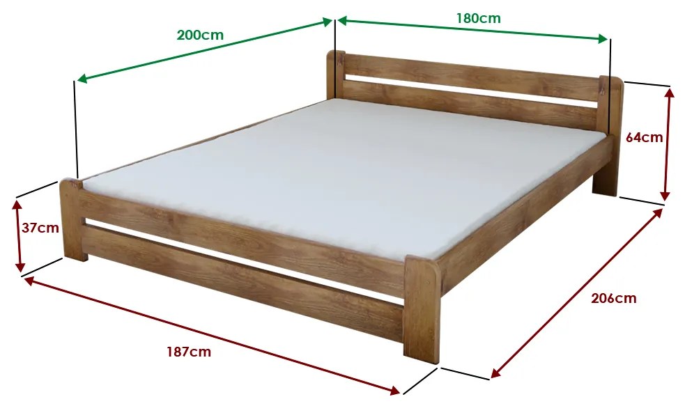 Pat Laura 180x200 cm, stejar Saltele: Cu saltele Deluxe 10 cm, Somiera pat: Cu lamele drepte