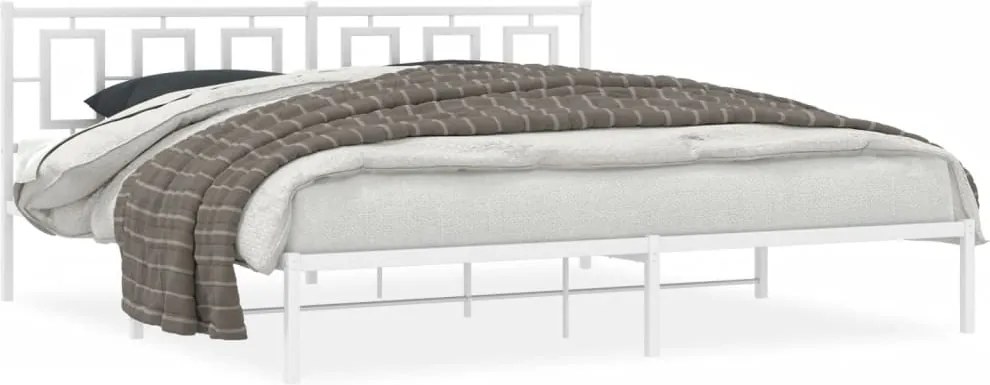 vidaXL Cadru de pat metalic cu tăblie, alb, 193x203 cm