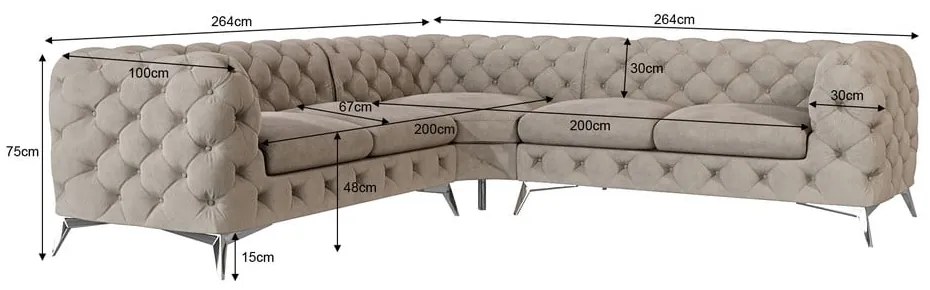 Colțar grej cu tapițerie din catifea Chelsea – Ropez