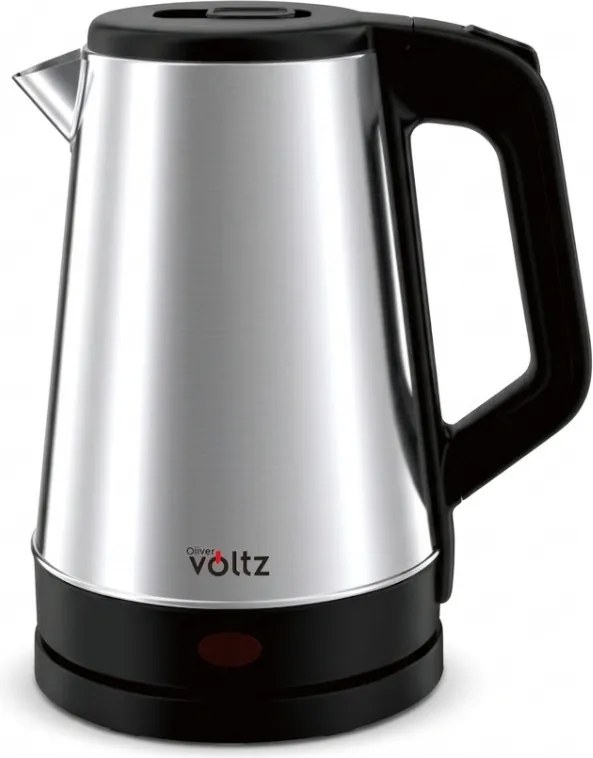 Cana electrica Oliver Voltz OV51230AB, 1500 W, 1,8 l, Baza rotativa la 360°, Carcasa din otel inoxidabil, Inox/Negru