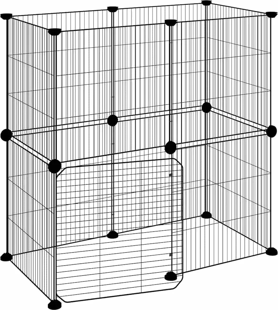 vidaXL Cușcă animale de companie cu ușă 12 panouri negru 35x35 cm oțel