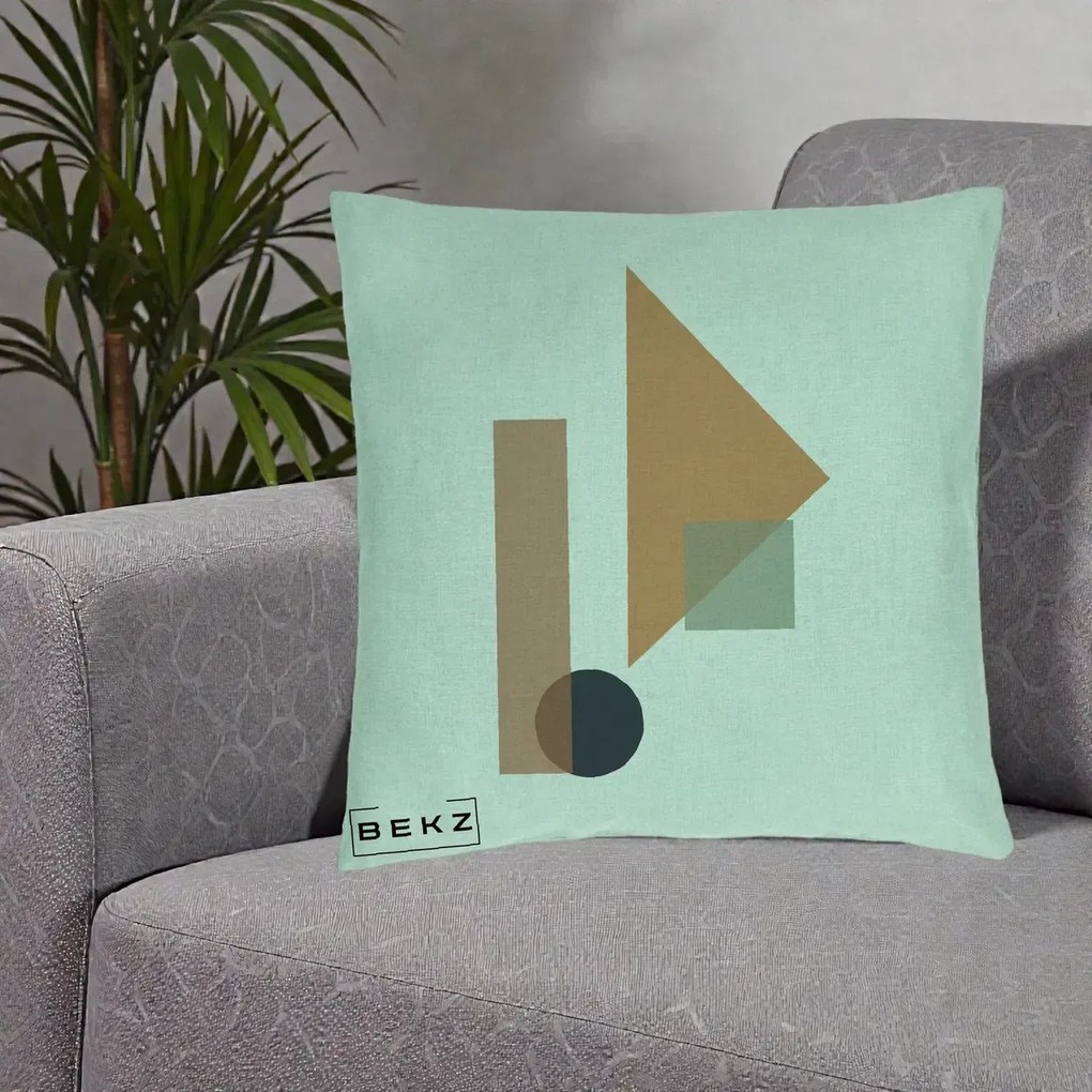 Perna Decorativa Geometric Bauhaus Triunghi, 40x40 cm, Verde Menta, Husa Detasabila, Perna Inclusa, BEKZ®