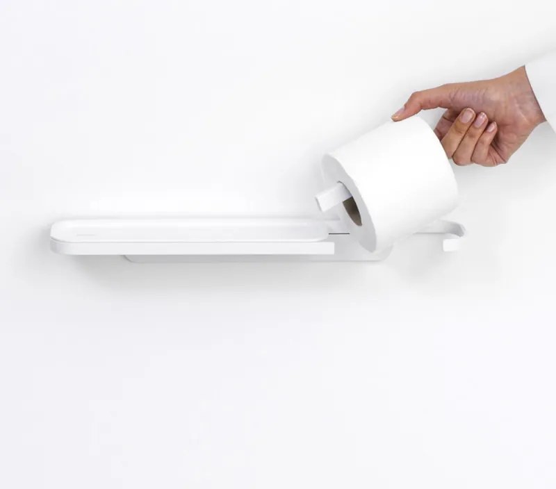 Suport hârtie igienică cu raft Brabantia MindSet 1005668, Instalare ușoară, Acoperire minerală, Alb