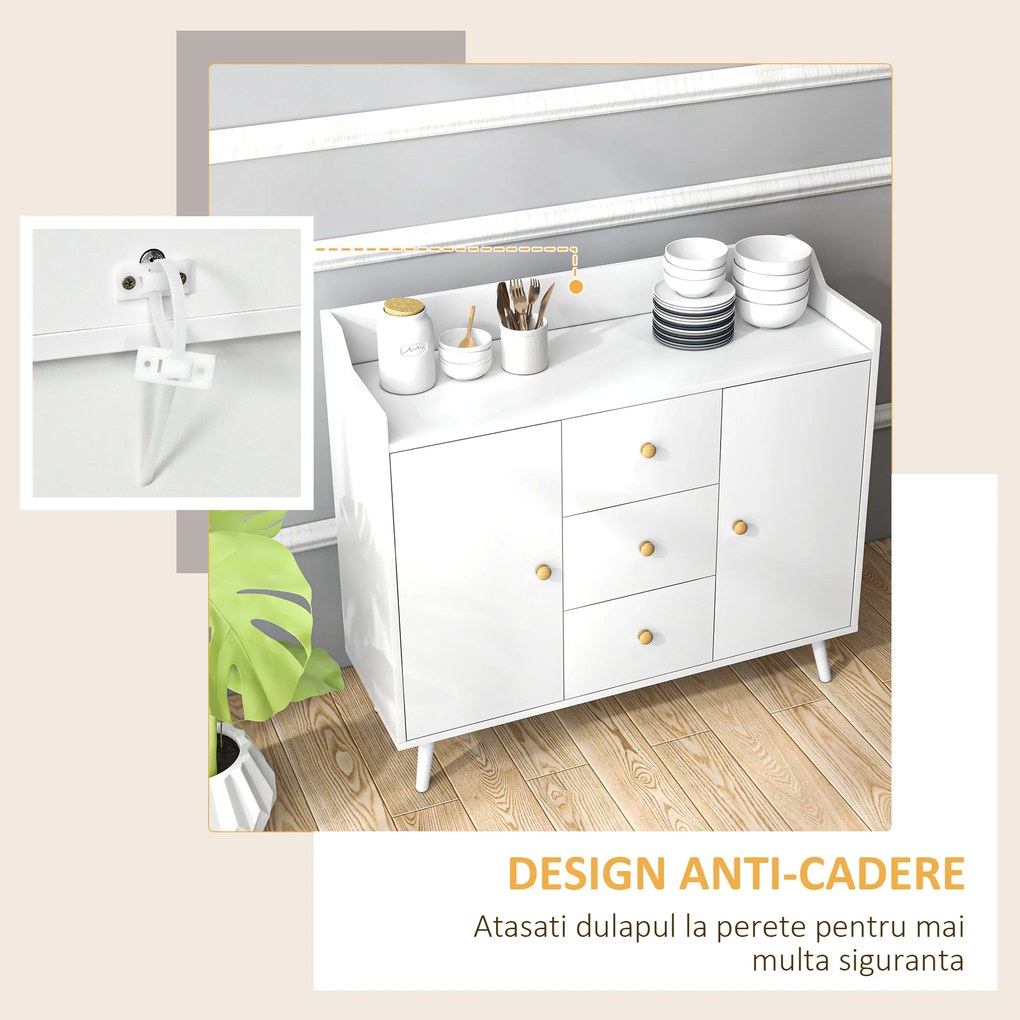 Bufet HOMCOM Alb 90x80 PAL-Pin | Aosom Romania