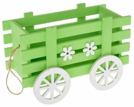 Decorațiune de primăvară din lemn Cărucior, verde , 31 x 15 x 20 cm