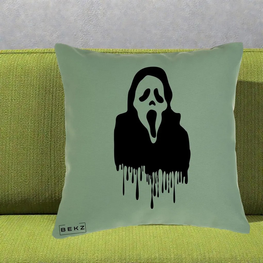 Perna Personalizata Halloween Ghostface Scream Picurand, 40x40 cm, Verde, Husa Detasabila, Perna Inclusa, BEKZ®