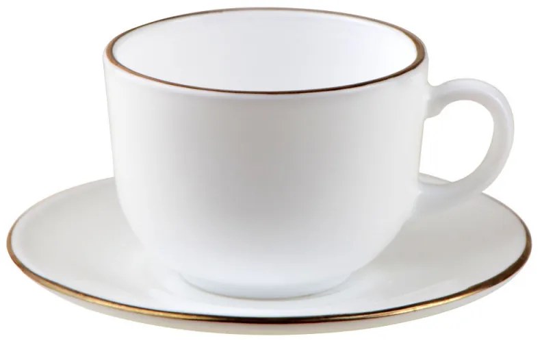 Set cesti si farfurioare pentru ceai Klausberg KH 1929, 12 piese, 210 ml, Opal, Alb/Auriu