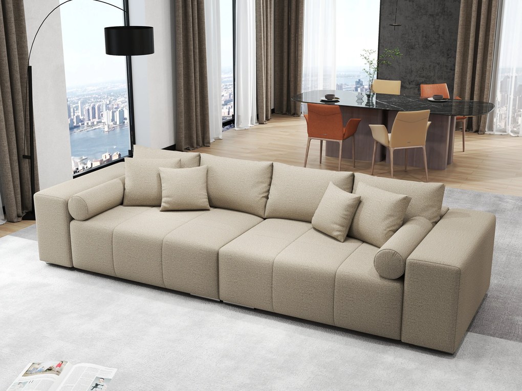 Canapea extensibilă dumonde cu ladă de depozitare si sezut confortabil din spuma high-density, Marbela Enjoy Camel XXL 295x100 cm