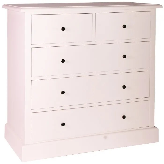 Comoda roz, din lemn de pin, cu 5 sertare, aspect vintage, Country