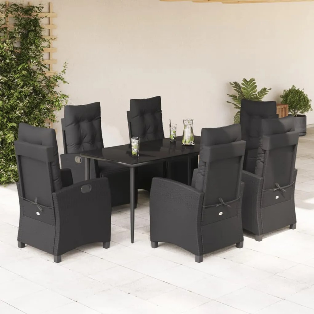 vidaXL Set mobilier de grădină cu perne, 7 piese, negru, poliratan