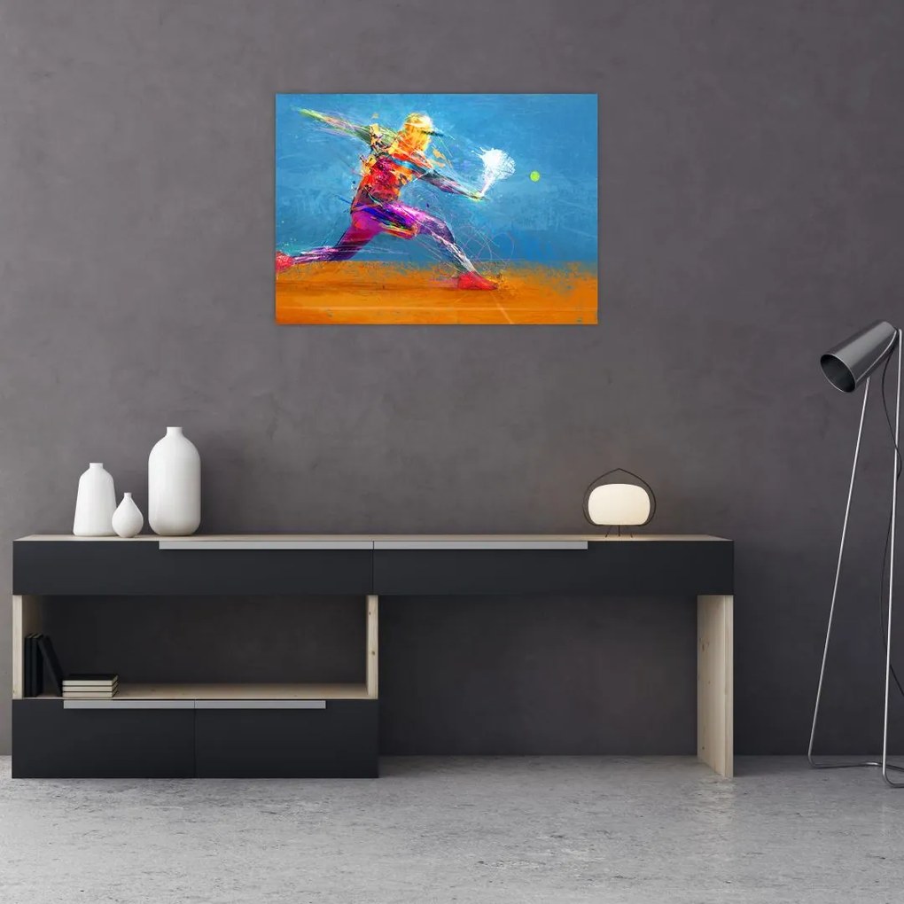 Tablou pe sticlă - Jucător de tenis pictat (70x50 cm)