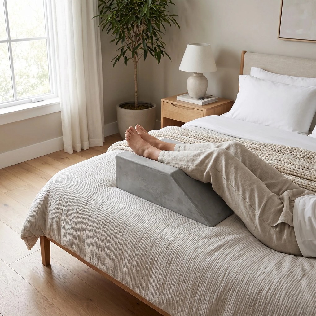 Perna ortopedica ridicare picioare memory foam 45°, husa catifea, Gri