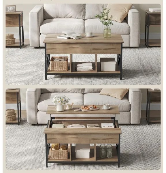 Masă de cafea NYRO cu blat rabatabil, maro/negru