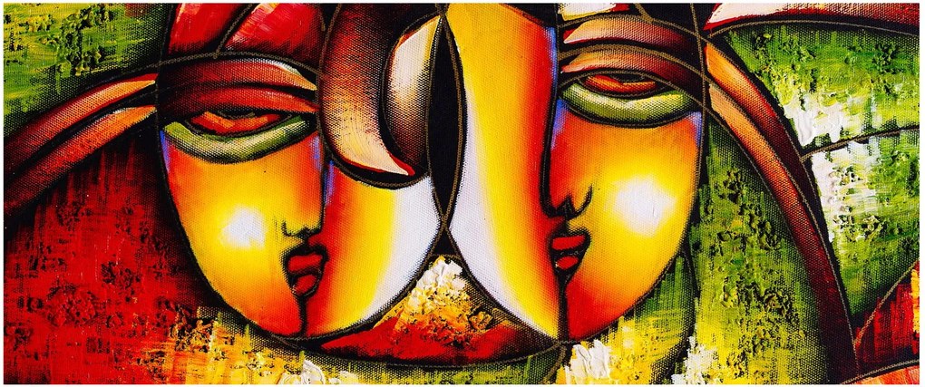Tablou - Pictură în ulei, chipuri abstracte (120x50 cm)