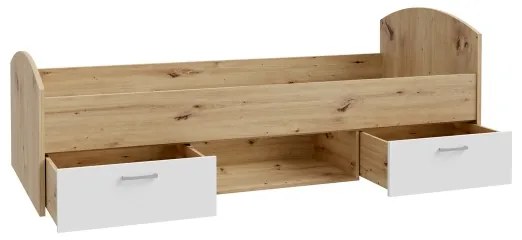 Pat pentru o persoană URO 90x200 cm cu spațiu de depozitare, stejar artisan/alb