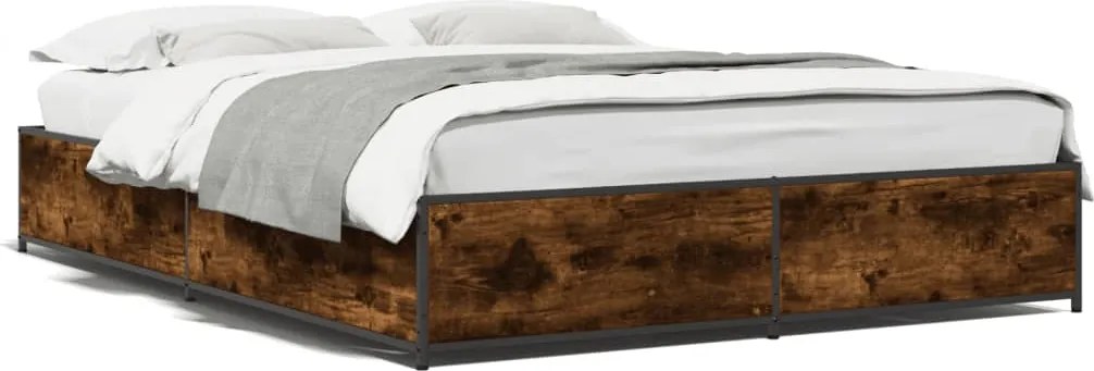 vidaXL Cadru de pat, stejar fumuriu 120x200 cm lemn prelucrat și metal
