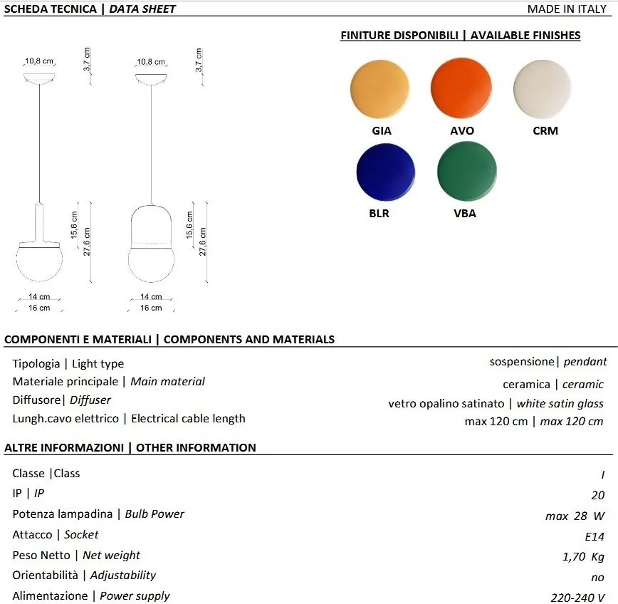 Lustra, Pendul din ceramica design italian Habea