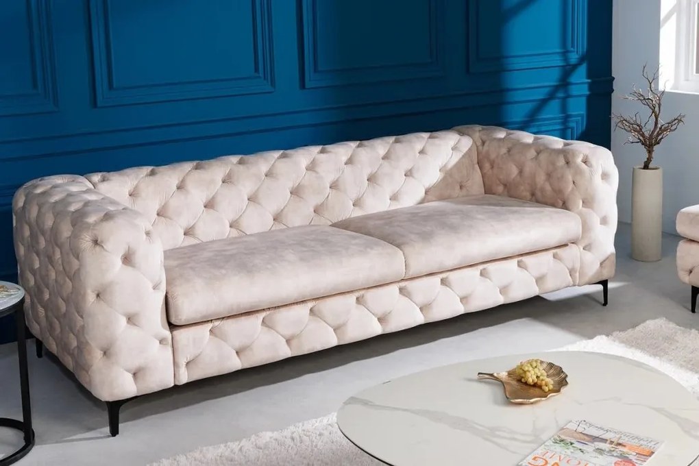 Canapea design Chesterfield, Catifea, Champagner, MODERN BAROCK