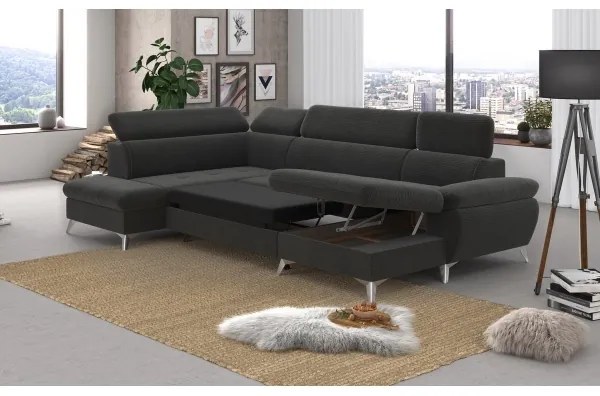 Canapea colțar extensibilă cu spațiu depozitare U CATANIA stânga grafit