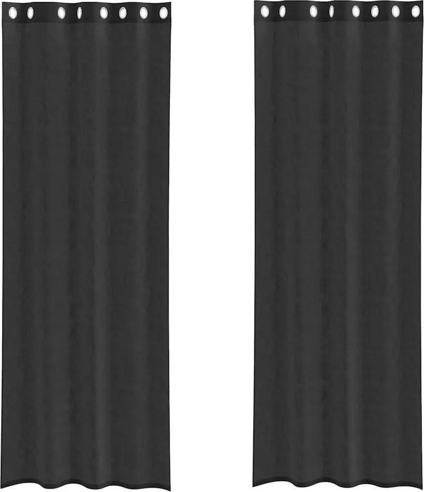 vidaXL Perdele Voile cu Oeli 2 buc Negru 140x260 cm